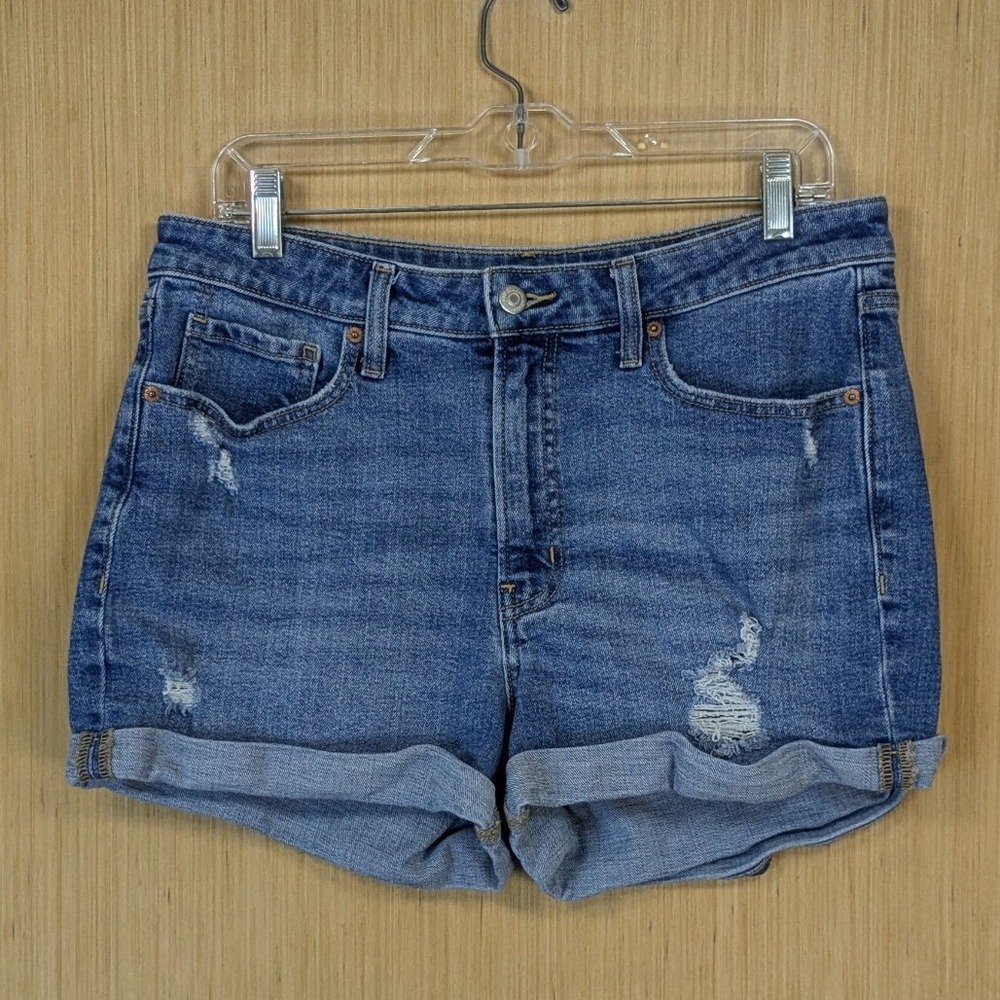 Old Navy High-Rise OG Straight Distressed Denim Shorts Medium Wash Womens 12